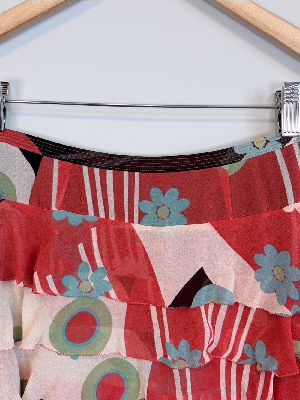 Marc Jacobs Y2K 100% Silk Tiered Ruffle Mini Skirt Abstract Floral Print Size 4 - Picture 2 of 16